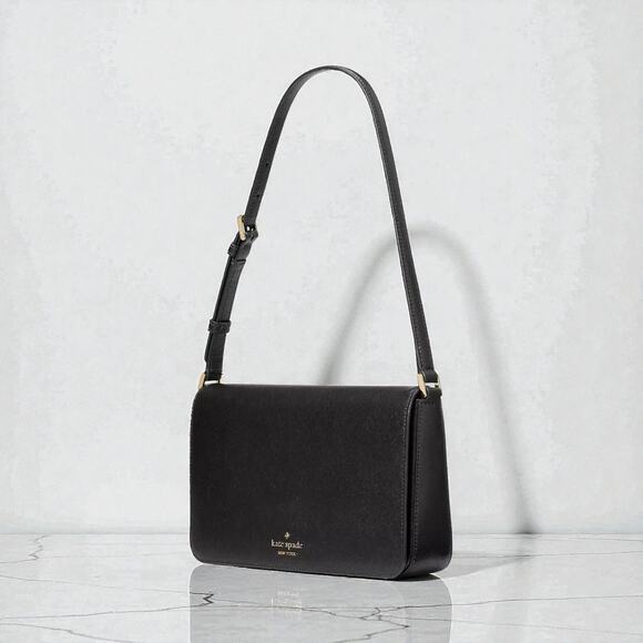 Kate Spade Staci Flap Shoulder Bag Purse in Black Leather KF371 - Picture 2 of 6